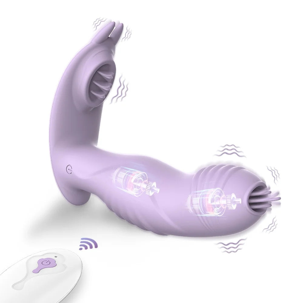 3-in-1 Remote Control Wearable Tongue-licking Panty Vibrator