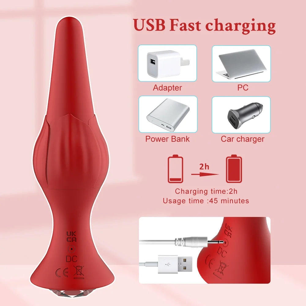 App & Wireless Remote Control 9 Frequency Rose Anal Plug