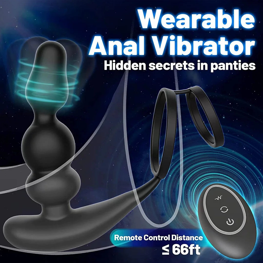 Wireless Remote Control 360° Rotatary Prostate Vibrator With Dual Rings