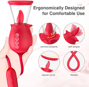 Rose Sex Toy for Womens Sex - 3in1 Upgrade Rose Sex Stimulator for Women with 7 Tongue Licking & 3 Thrusting Vibrator Dildo Adult Sex Toys for Couples G Spot Vibrators Clitoral Nipple