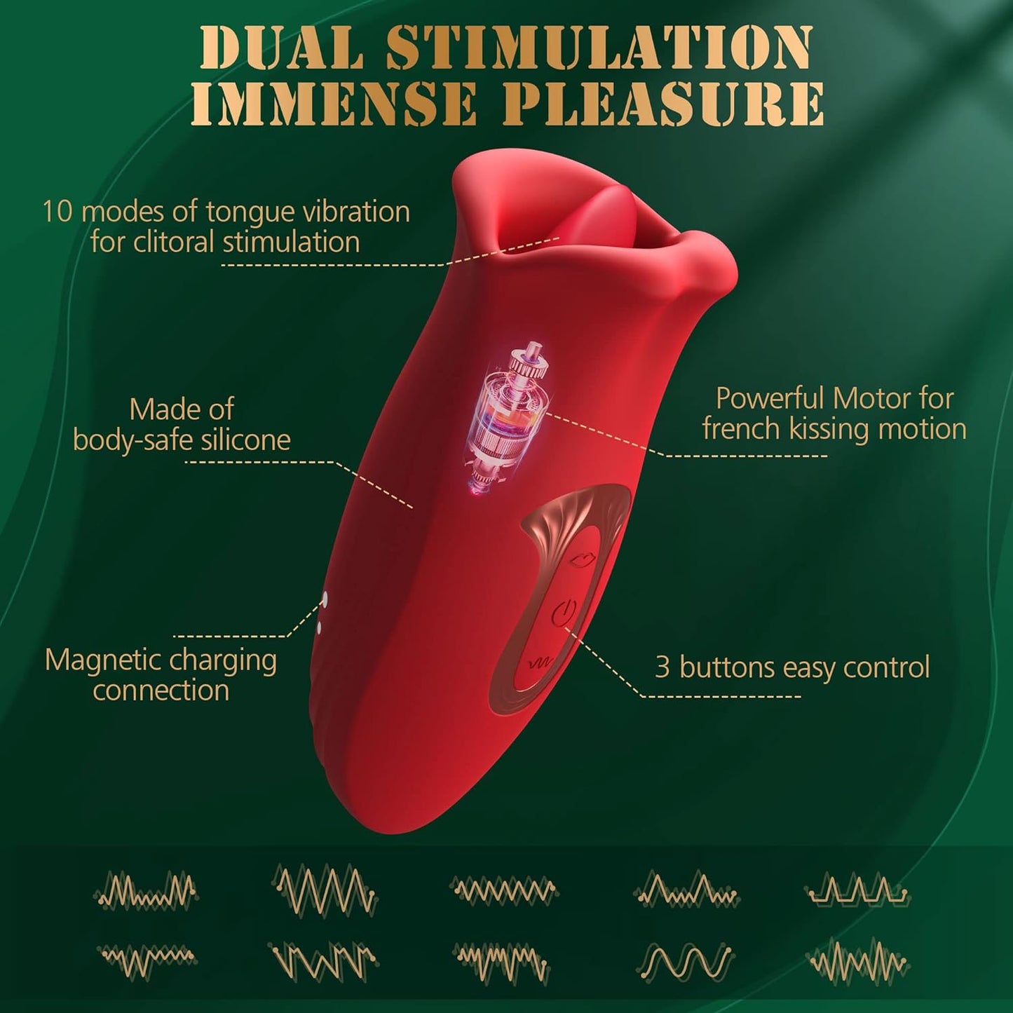 Tongue Toy Clitoral Vibrator Stimulator for Women with 10 Vibration Modes and French Kissing Modes