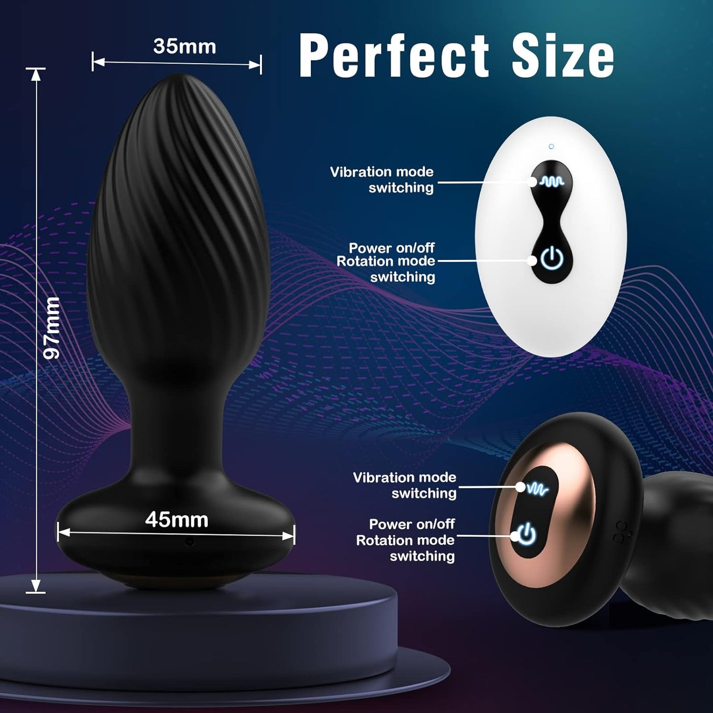 360 Degree Rotating Men Prostate Massager Remote Control Vibrating Butt Plug with 9 Vibrating Rotation Mode