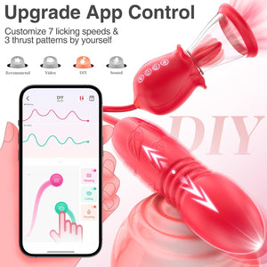 Rose Sex Toy for Womens Sex - 3in1 Upgrade Rose Sex Stimulator for Women with 7 Tongue Licking & 3 Thrusting Vibrator Dildo Adult Sex Toys for Couples G Spot Vibrators Clitoral Nipple