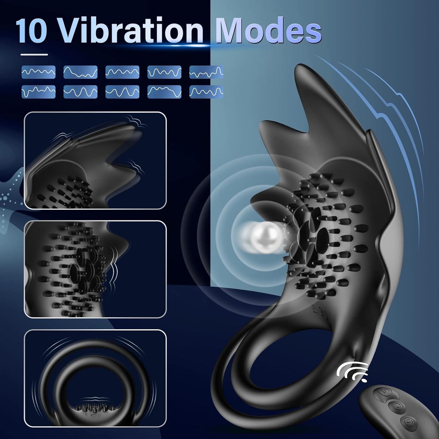 Vibrating Cock Ring with 10 Vibration Modes Silicone Sex Toy for Man and Couples