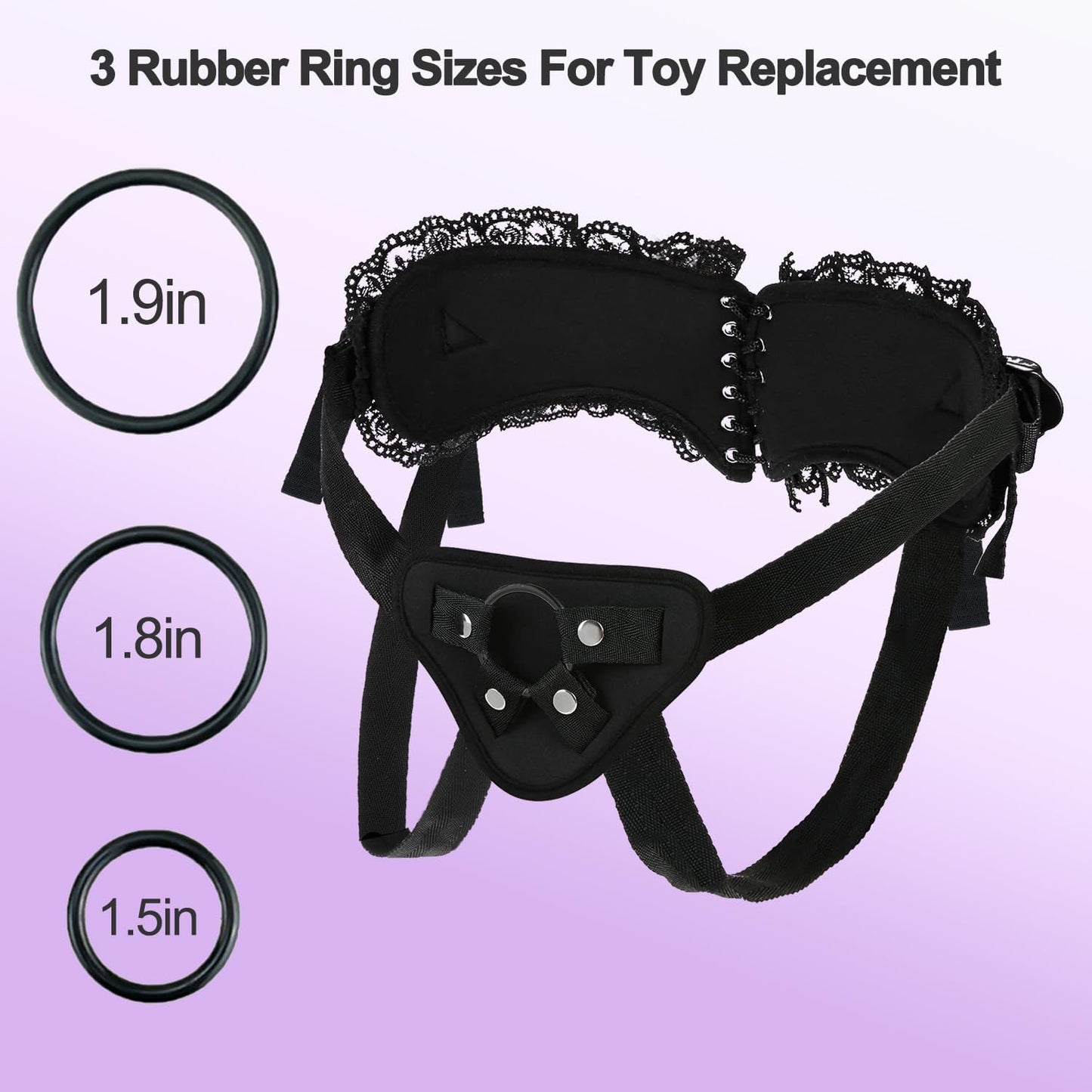 Elegant Lace Ruffle Adjustable Plus Size Strap On Dildo Harness with 3 Different Sized O-Rings