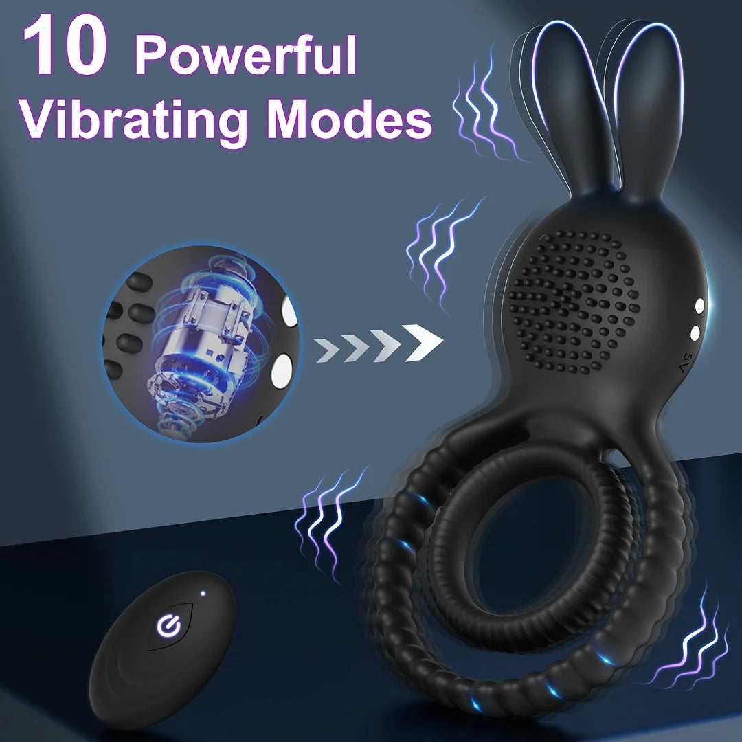 Rabbit Head Vibration Double Rings For Couples