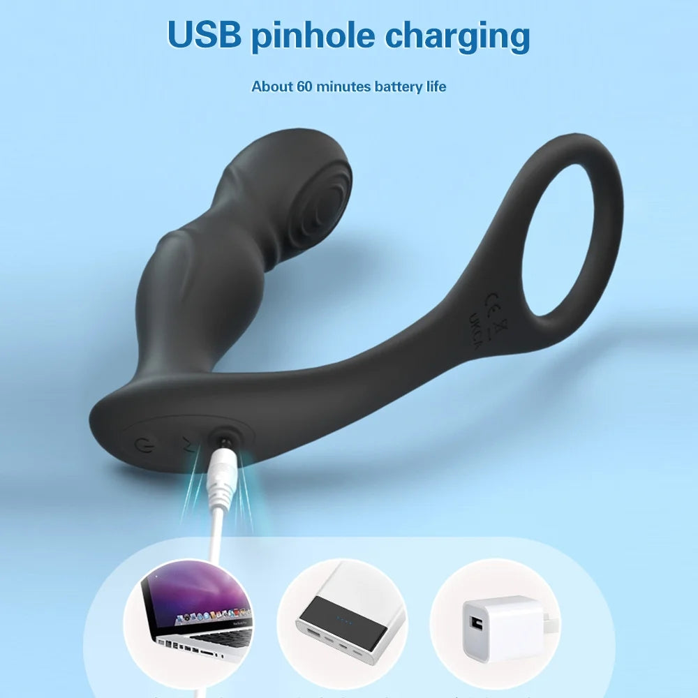 10 Speeds Prostate Massager Anal Vibrator Delay Ejaculation Ring Anus Plug