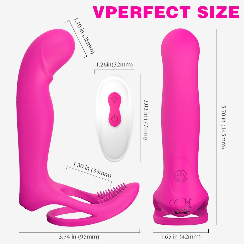 Remote Control Vibrating Strap on with Penis Rings for Couples