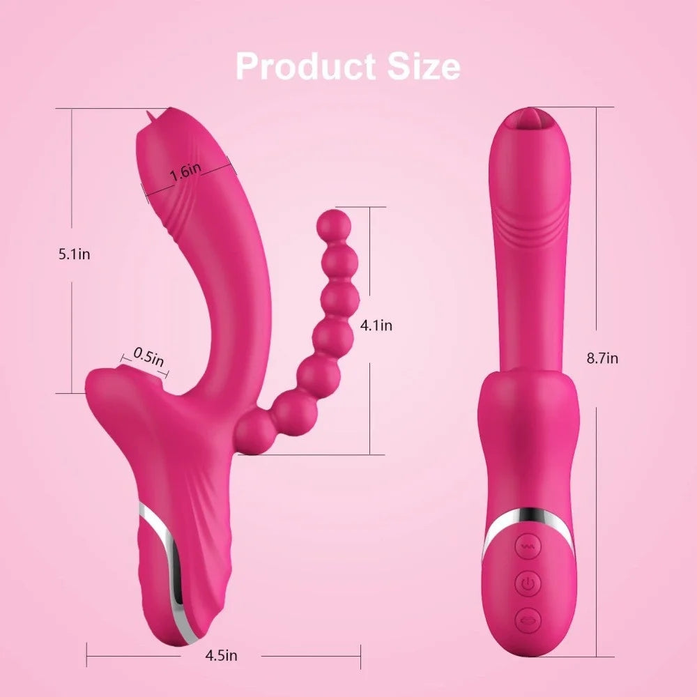 Double Headed Sucking Vibrating Beads Vibrator for Couple