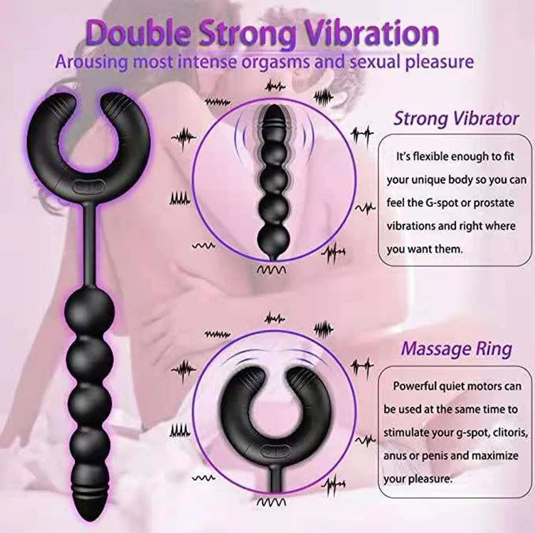 Vibrating Anal Beads Prostate Massager With Cock Ring Couple Sex Toy