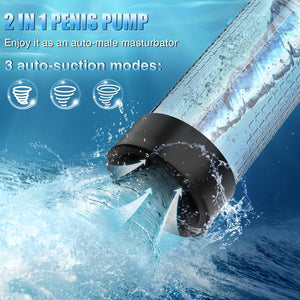 Electric Penis Pump, Adult Sex Toys Dick Enlarger for Men Erection, Air Water Extender with 4 Training Pressure and 3 Suction Modes, Automatic Male Masturbator with Penis Rings and Mini Pocket Pussy