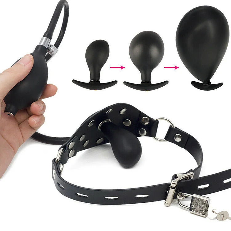 Leather Bondage Inflatable Strap-on Mouth Gag Masks