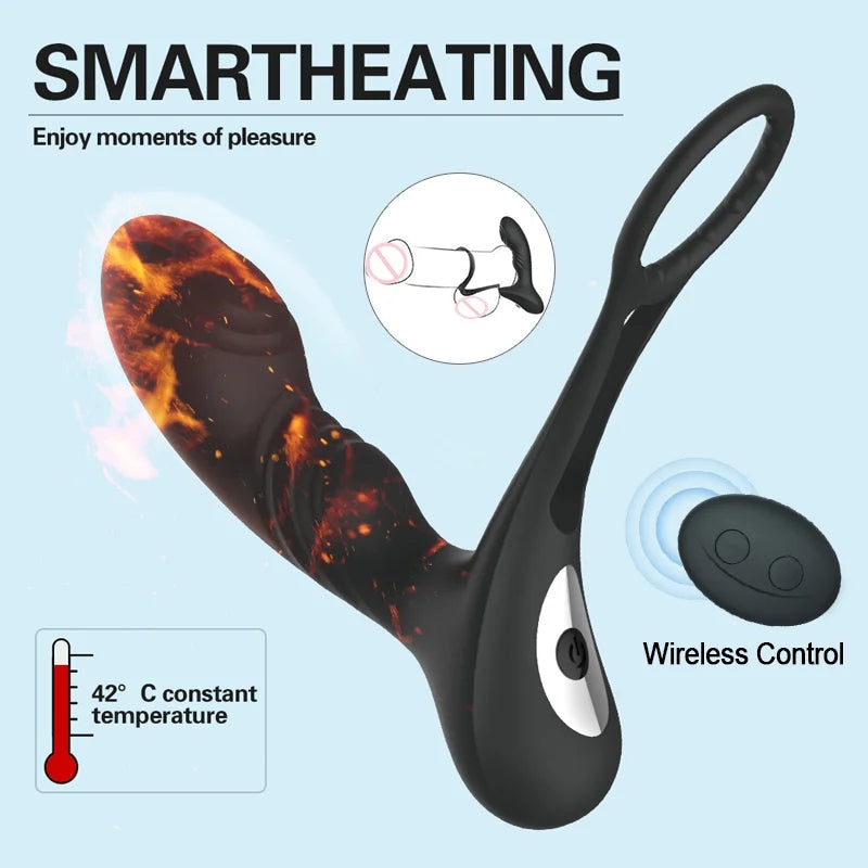 10 Vibration Mode Men Butt Plug Heating Prostate Massager Delay Ejaculation Ring