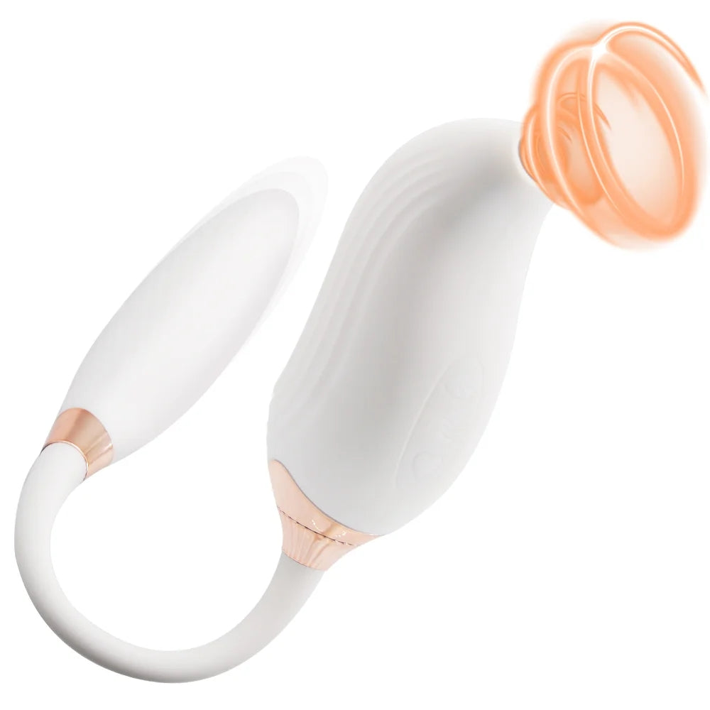 App Controlled Suction Vibrator with Thrusting Warming Dildo