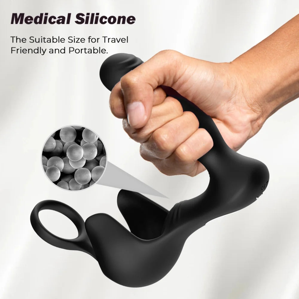 Triple Peasure Rotating & Vibrating Prostate Massager With Penis Ring