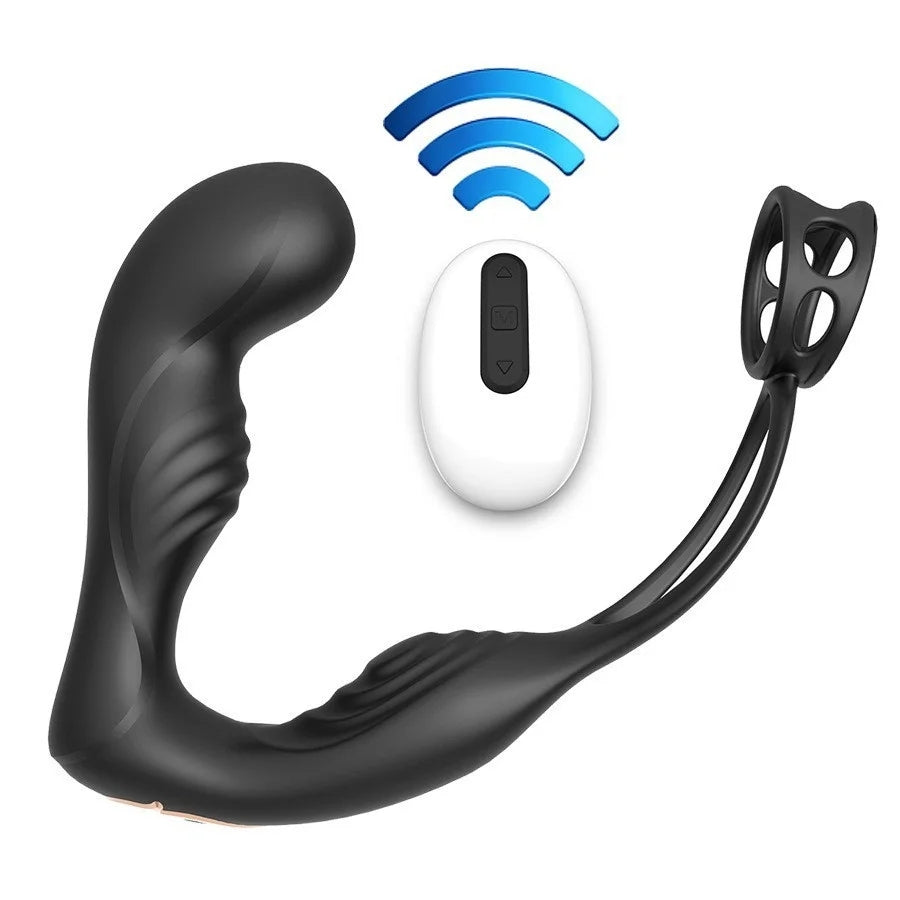 Vibrating Prostate Massage With Double Penis Ring