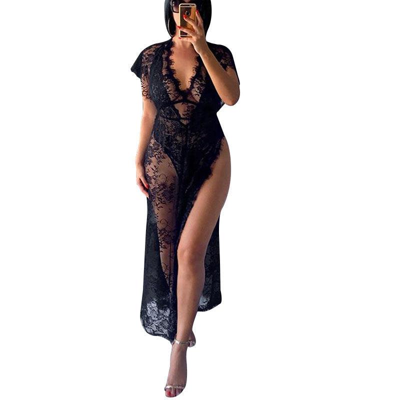 Hollow Transparent V-neck Sexy Lace Bodysuit-lingerie-ZhenDuo Sex Shop-L-ZhenDuo Sex Shop