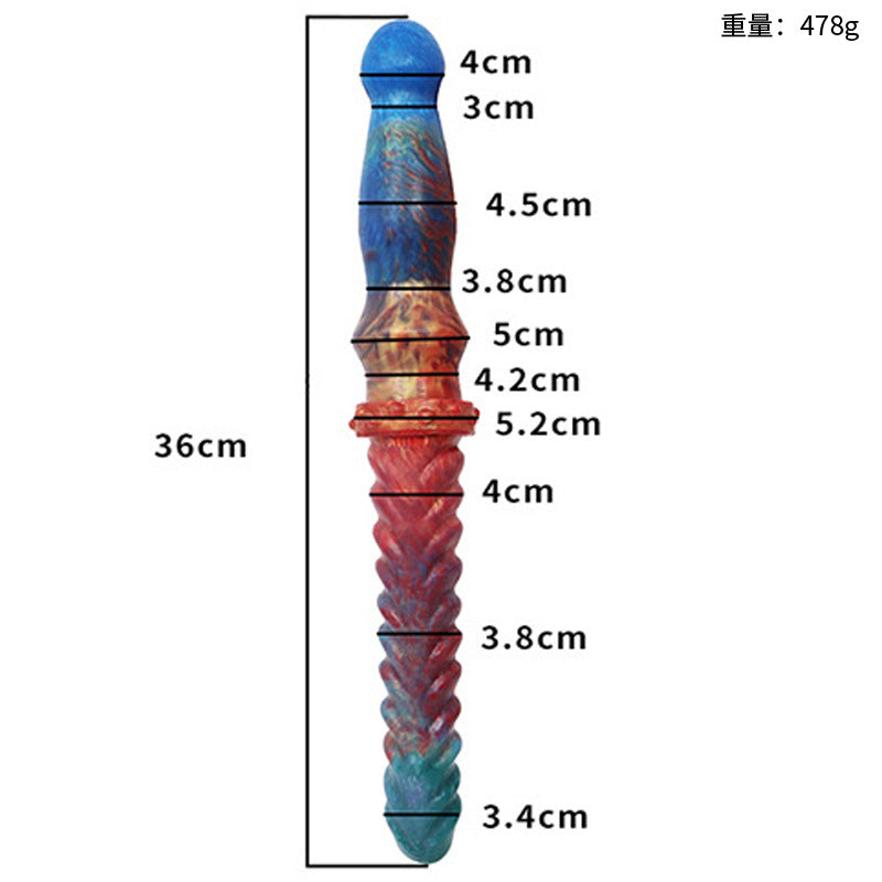 Silicone Colorful Fishbone Pattern Double Ended Dildo 36cm