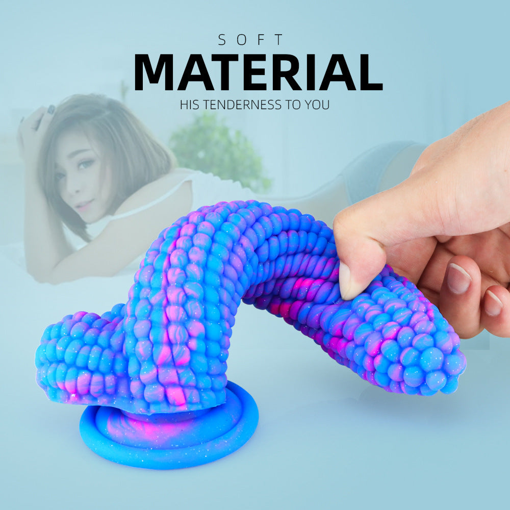 8'' Liquid Silicone Colorful Corn Cob Dildo With Suction Cup Particle Surface Vagina Stimulate Sex Toys