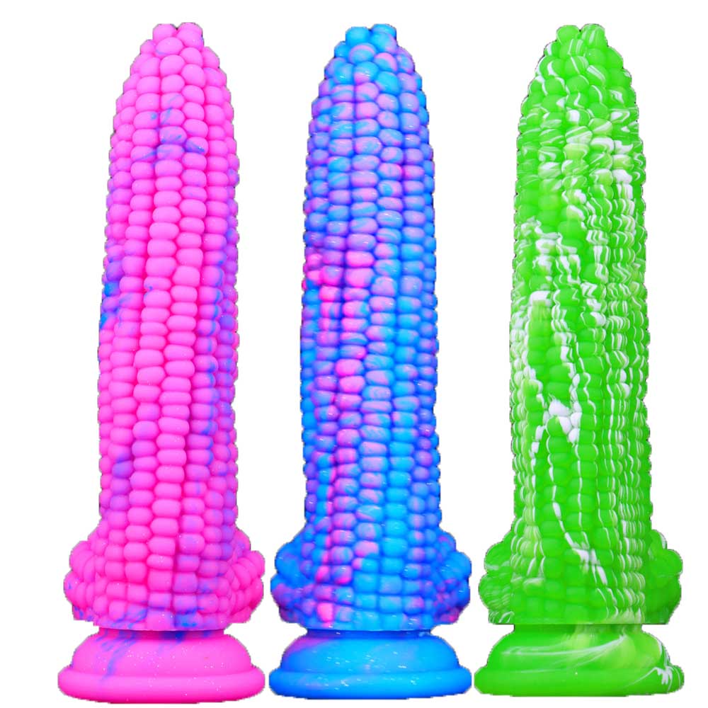 8'' Liquid Silicone Colorful Corn Cob Dildo With Suction Cup Particle Surface Vagina Stimulate Sex Toys