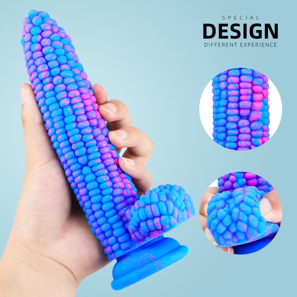 8'' Liquid Silicone Colorful Corn Cob Dildo With Suction Cup Particle Surface Vagina Stimulate Sex Toys