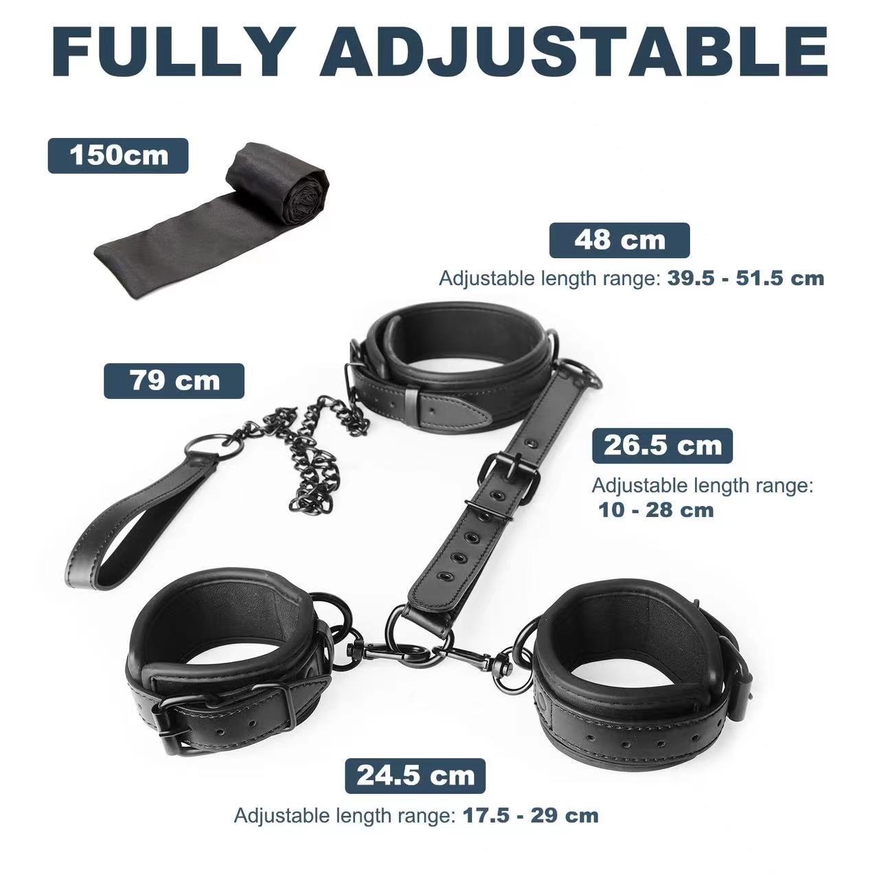 Sex Restraints Neck to Wrist Kit with Traction Chain Back Handcuffs Collar