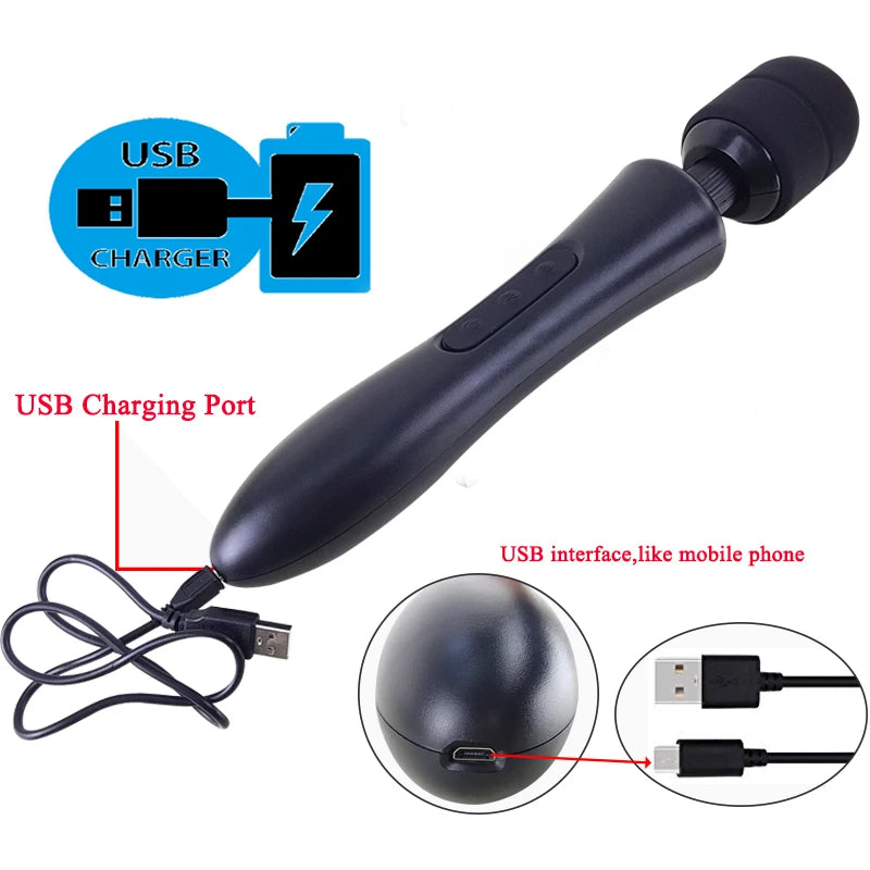 Powerful Magic Wand Vibrator for Women Big AV Body Massager G Spot Clitoris Stimulator USB Charging Adult Sex Toys for Woman