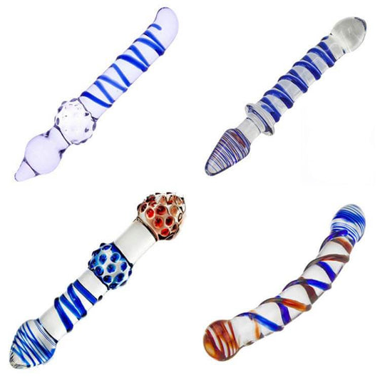 Spiral Texture Realistic Crystal Glass Double Ended Dildo Pleasure Wand-ZhenDuo Sex Shop-ZhenDuo Sex Shop