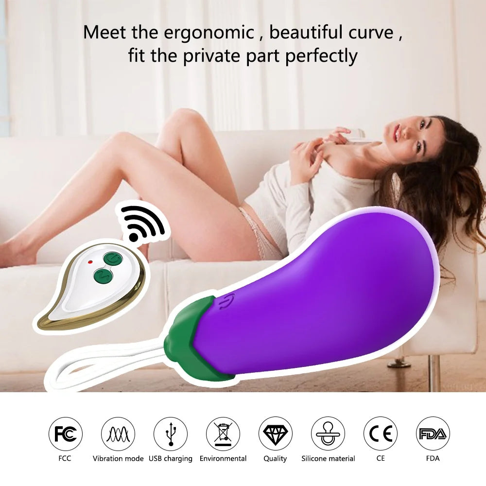 Wireless Remote Control Warming Eggplant Vibrator