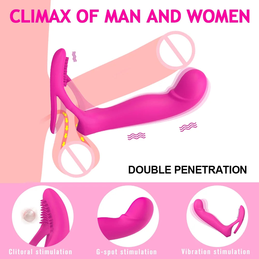 Remote Control Vibrating Strap on with Penis Rings for Couples