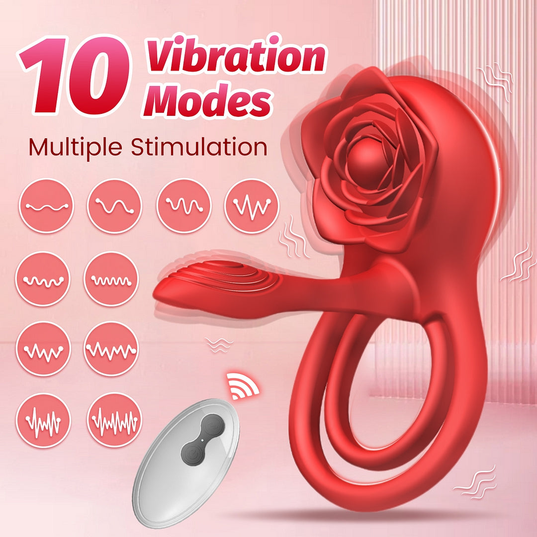 Rose Shackle Remote Control Dual-motor Vibration Penis Ring For Couples