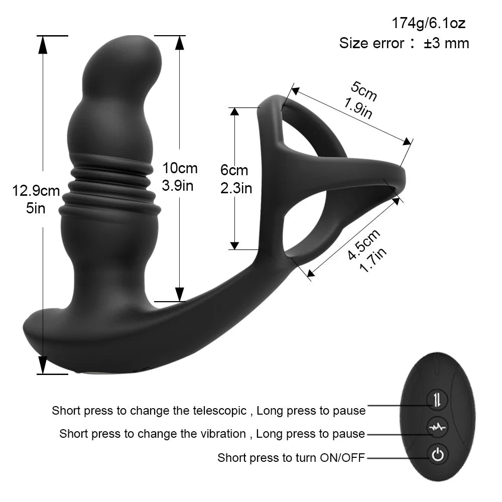 Wireless Remote Control Double Cock Ring Vibrating Anal Plug Massager