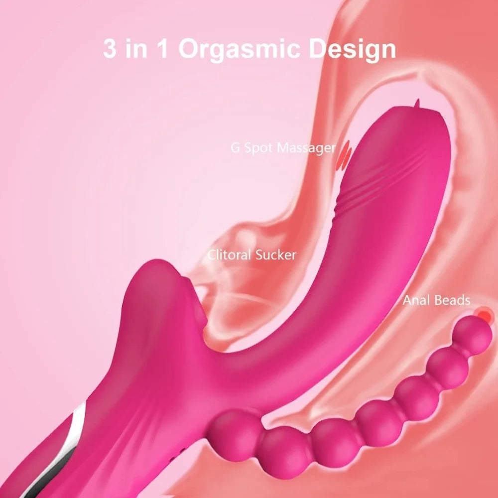 Double Headed Sucking Vibrating Beads Vibrator for Couple