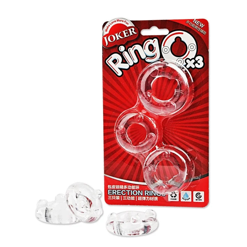 JOKER RING Ox3 Clear Silicone Penis Rings Set