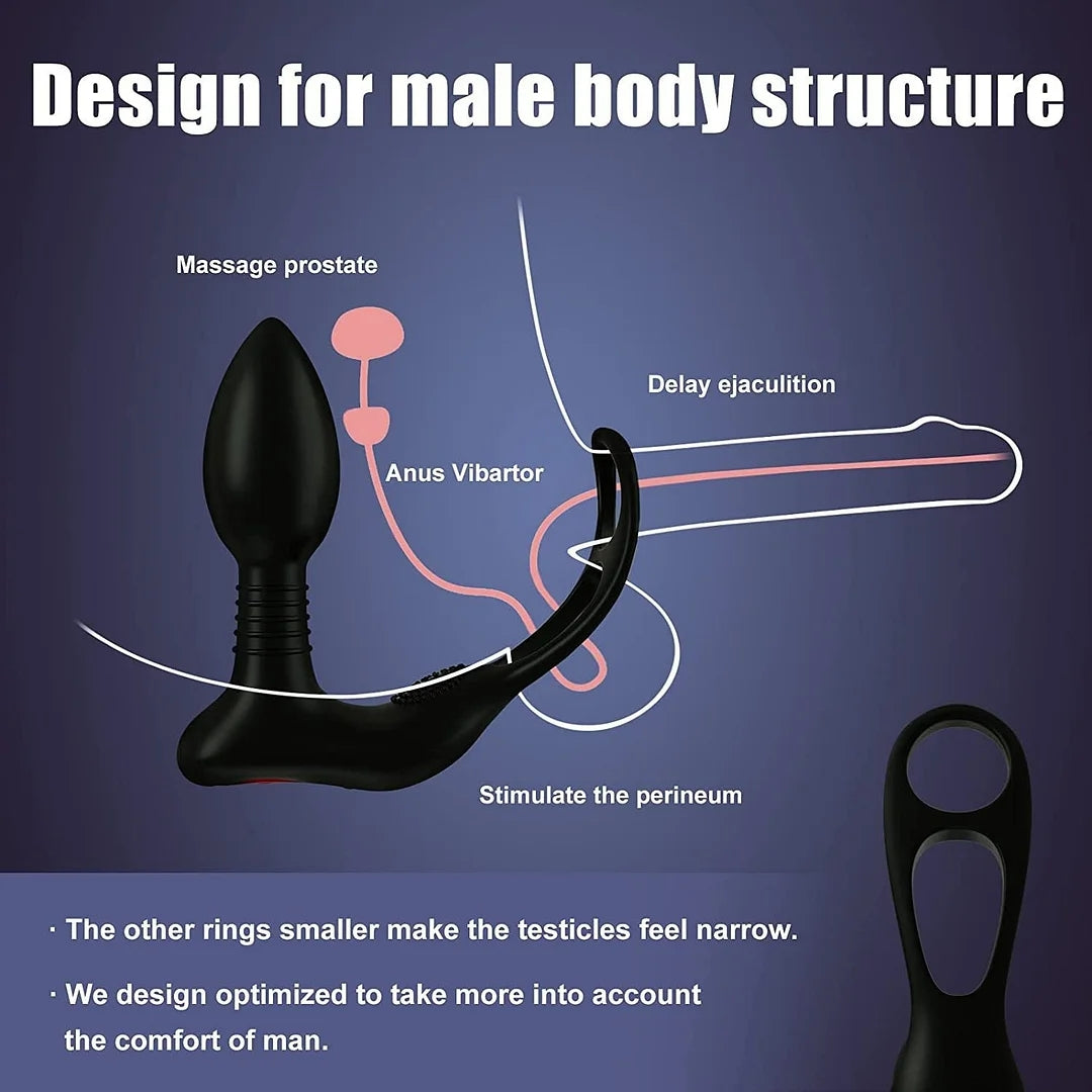 Prostate Massager Anal Vibrator Double Ring Butt Plug Wireless Remote