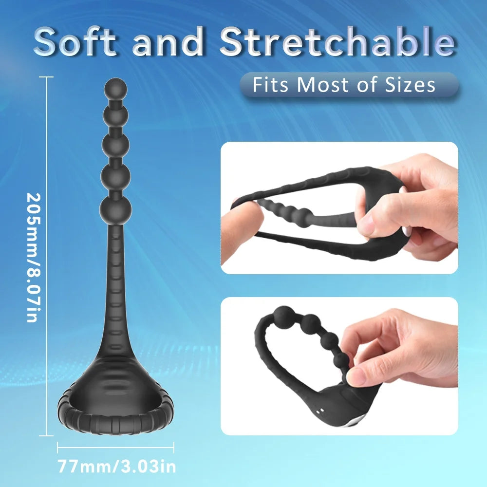 10 Frequency Vibration Cock Ring With Bead Pulling Prostate Massager