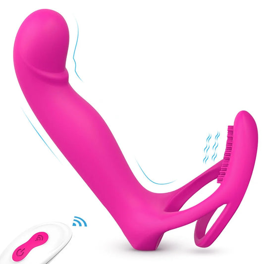 Remote Control Vibrating Strap on with Penis Rings for Couples