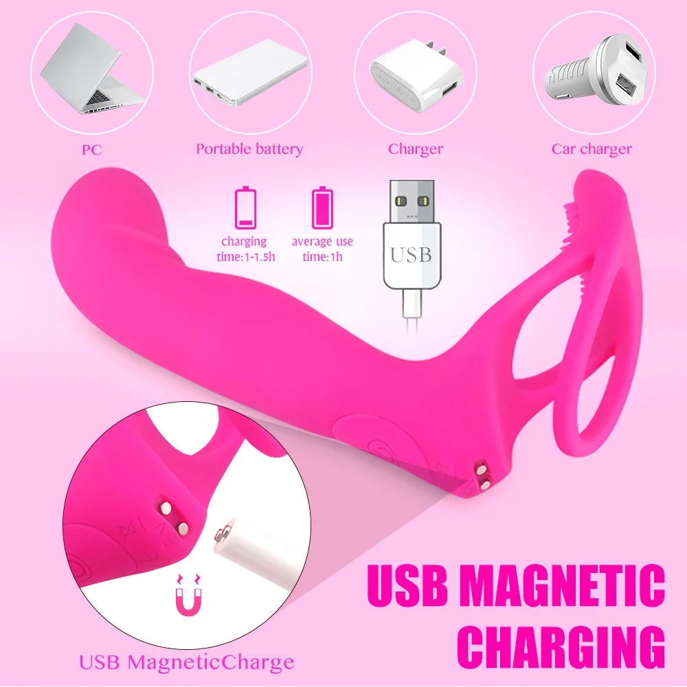 Remote Control Vibrating Strap on with Penis Rings for Couples