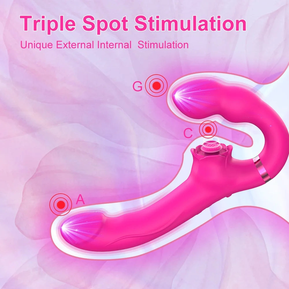 3-in-1 Rose Clit Stimulator Dual Motor Shock Panty Vibrator