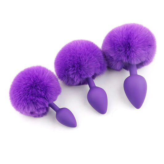 Pure Love Fluffy Bunny Tail, Silicone Butt Plug (3PCS/Set)