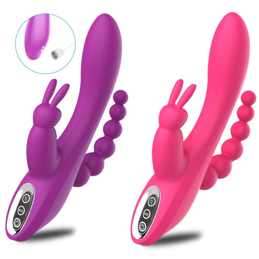 G Spot Dildo Rabbit Vibrator with 3-in-one function