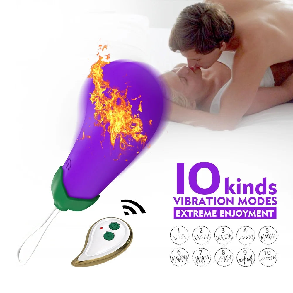 Wireless Remote Control Warming Eggplant Vibrator