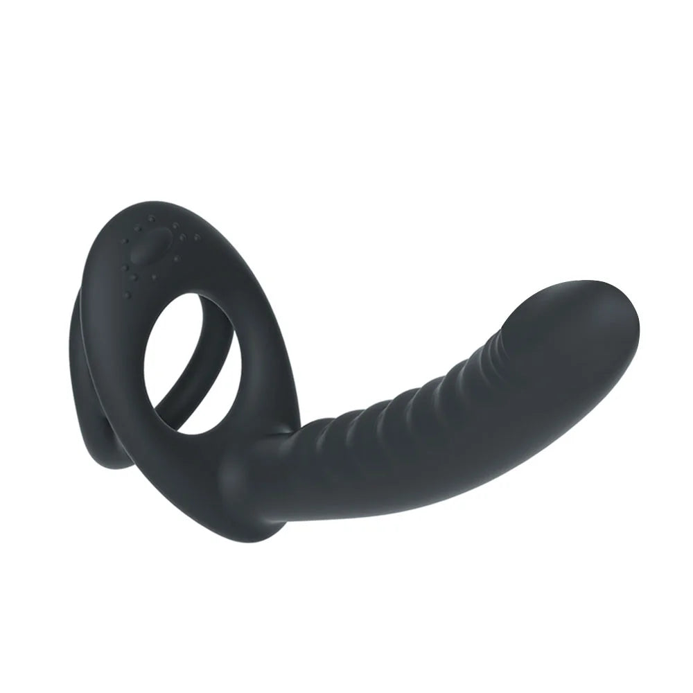 Dual Cock Rings with Anal Beads/Dildo For Couples