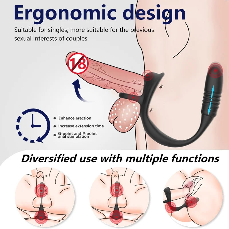 2 In 1 Wearable Telescopic Double-ring Prostate Massager Wireless Remote Control