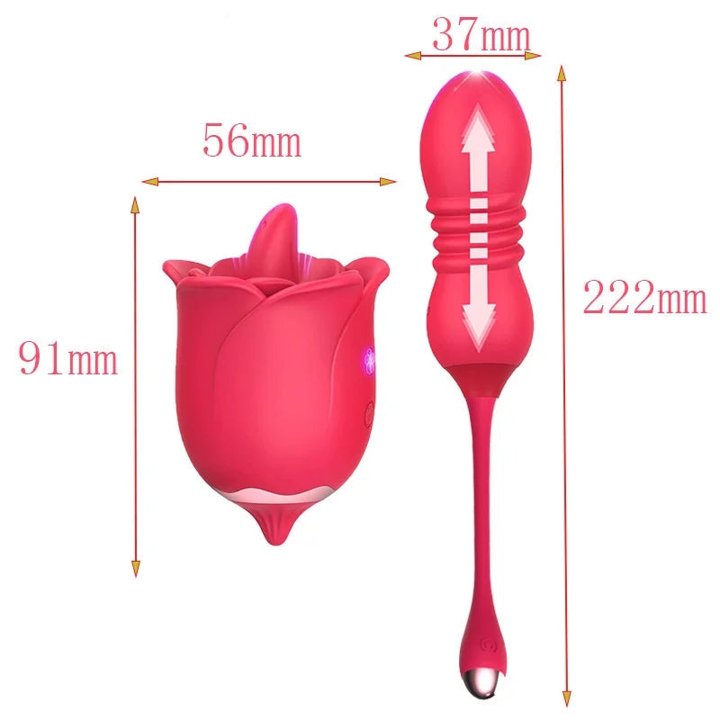 Remote Control Tongue Licking Rosebud Adult Toy Retractable Vibrating Egg Set