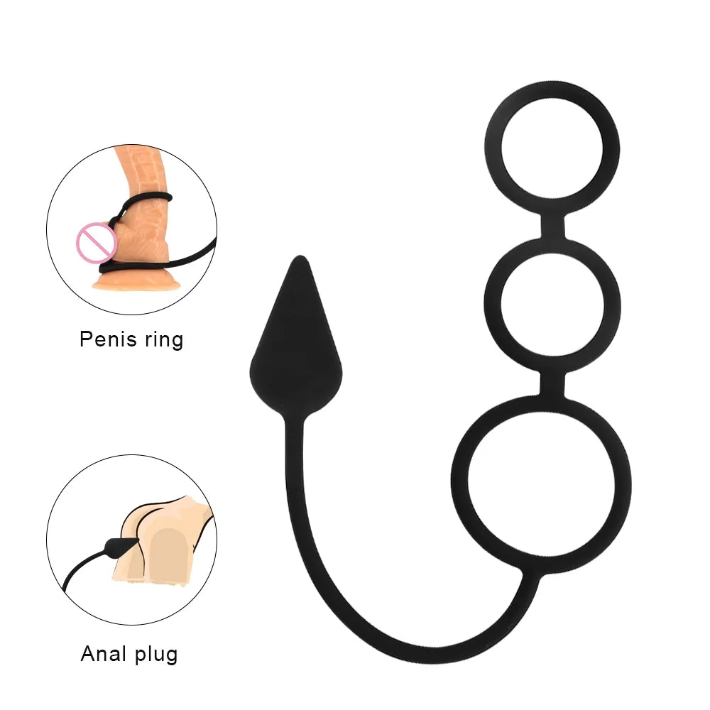 Anal Plug With Penis Rings Pull Beads Cock Rings Butt Plug Prostate Massager