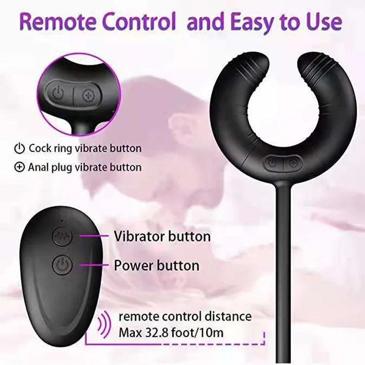 Vibrating Anal Beads Prostate Massager With Cock Ring Couple Sex Toy