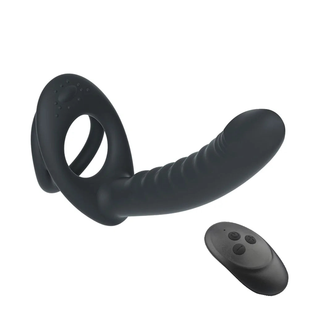 Dual Cock Rings with Anal Beads/Dildo For Couples