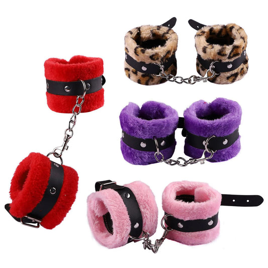 Fluffy Plush Wrist Cuffs with Detachable Leash Chain