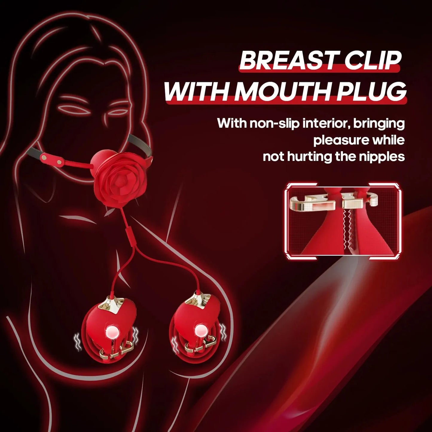 2 In 1 Rose Nipple Clamp Vibrator With Detachable Rose Mouth Gag